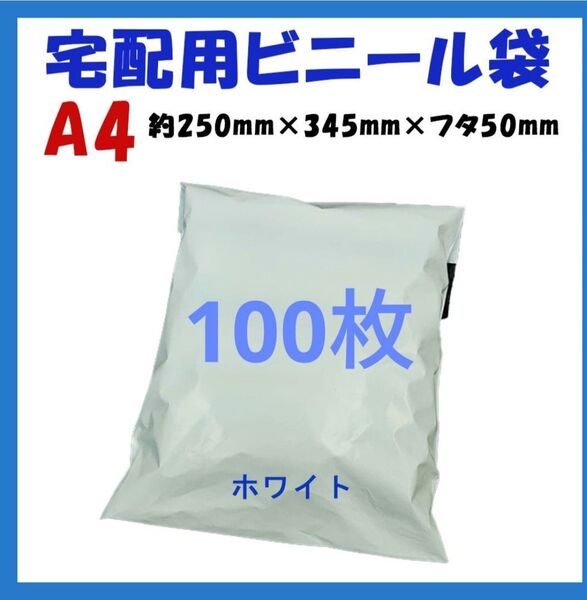 宅配ビニール袋 A4横250㎜×縦340㎜+フタ50㎜ 100枚