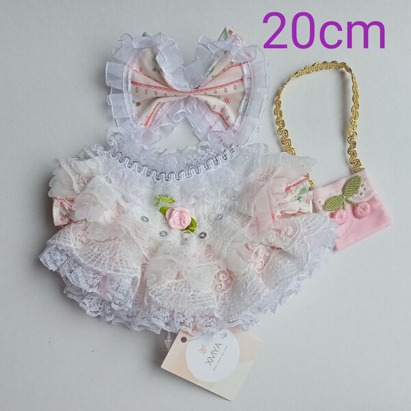 ぬいぐるみ服20cm お花ワンピース3点セット 着せ替えぬいぐるみ