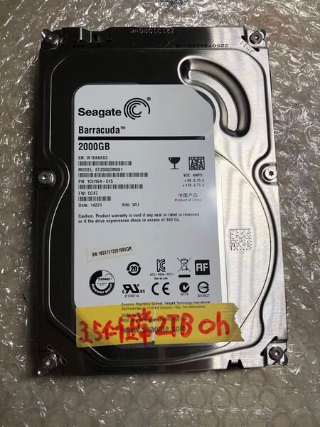 3.5インチ 2TB HDD Seagate 使用時間 0h 健康状態 正常