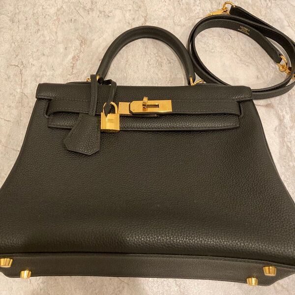美品 ケリー28 ノワール ゴールド金具 ハンドバッグ HERMES