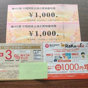 ビックカメラお買い物優待券 2000円分 おまけ付き
