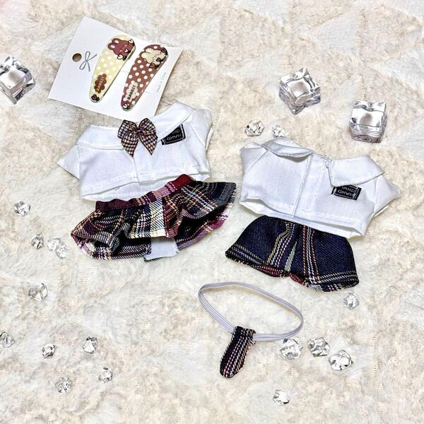 10cm ぬいぐるみ用 ぬい服 着せ替え 無属性 ズボン 洋服 シャツ ネクタイ スカート 推し活 6点セット