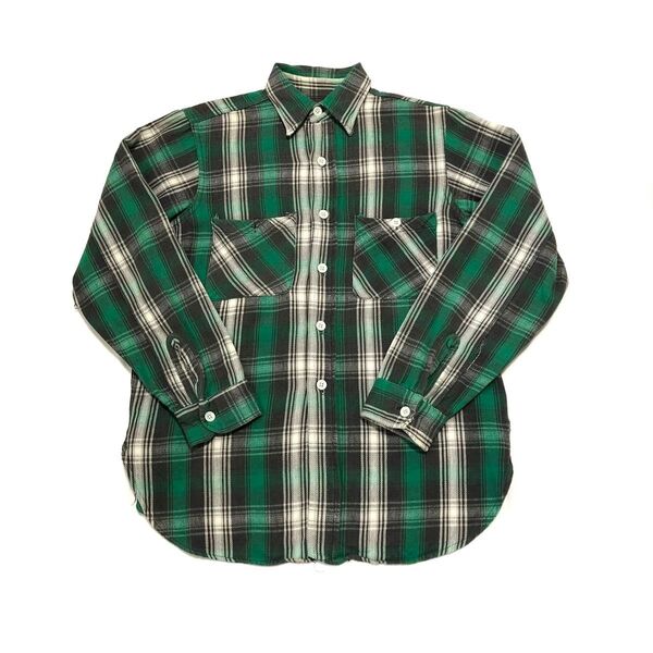 60s Vintage ネルシャツ マチ付き ヴィンテージ 白 黒 緑 / オンブレ 40s 50s bigyank