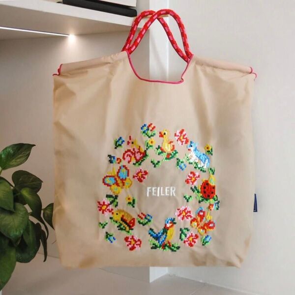 レディース 刺繍バック エコバッグ 便利バック グレー ネイビー ベージュ ブラック 通勤 通学 お買い物 軽量 防水 可愛い