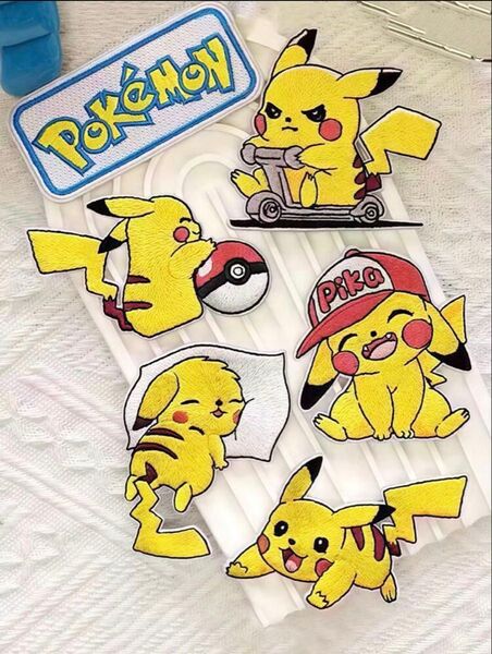 ポケモン ピカチュウ 刺繍アイロンワッペン 6枚セット アップリケ アイロンパッチ モンスターボール ポケットモンスター 新品