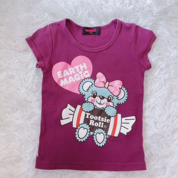 アースマジック 美品 半袖Tシャツ 紫 パープル プリント 110 希少 ベア 女の子 キッズ 子供服
