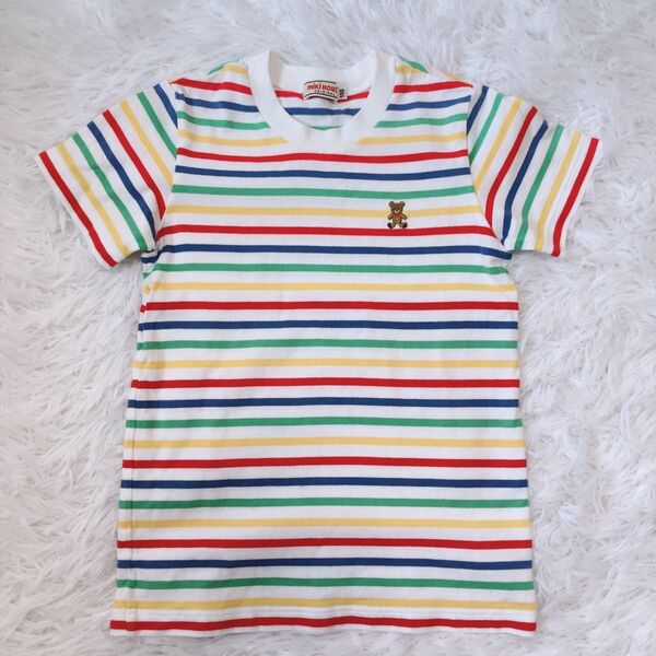 ミキハウス 美品 ボーダー 半袖Tシャツ ベア 110 人気 カラフル 男の子 女の子 キッズ カットソー 子供服