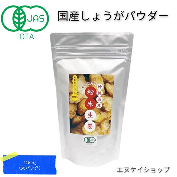 【3袋】JAS 国産 沖縄県産サッと溶ける粉末生姜 100g 大宜味村 無農薬栽培 有機粉末生姜 しょうが