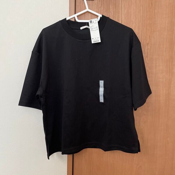 gu レディース 半袖Tシャツ 5部袖 ブラック