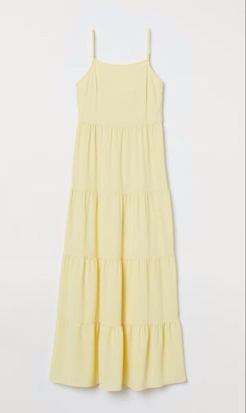 H&M ロングワンピース ティアードワンピース イエロー