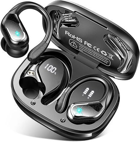 ワイヤレスイヤフォン、75時間Bluetooth 5.4ヘッドフォンIP7スポーツ用防水、ENCノイズキャンセリングマイク付き