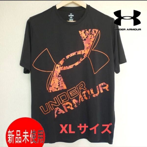 新品(メンズXL)アンダーアーマー UNDER ARMOUR UA黒UAテック 半袖Tシャツ/エクストララージロゴ ブラック