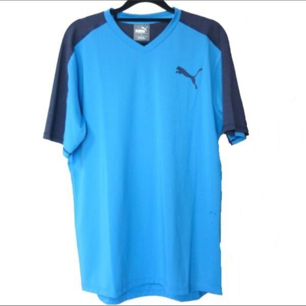 定価6480円新品(メンズXL相当)(L)プーマ PUMA 青VネックロゴPRWクールTシャツ/速乾性