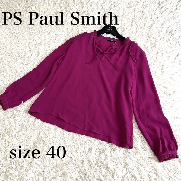 PS Paul Smith ピーエスポールスミス とろみブラウス 40 ピンク Lサイズ リボン ボータイ シャツ オフィス