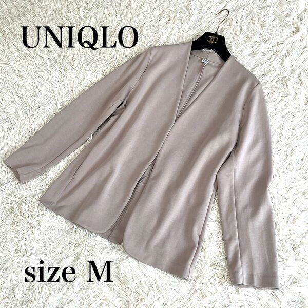 UNIQLO ユニクロ ストレッチダブルフェイスジャケット 長袖 M くすみピンク ノーカラー 241-436167(11-27)
