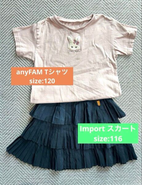 any FAM ウサギ Tシャツ インポート フリルスカート 120cm 2点