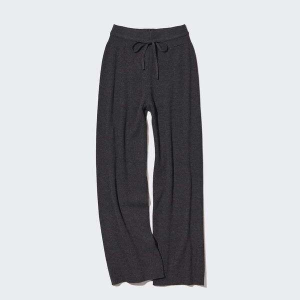 ユニクロ ダークグレー ウォッシャブルニットリブパンツ L