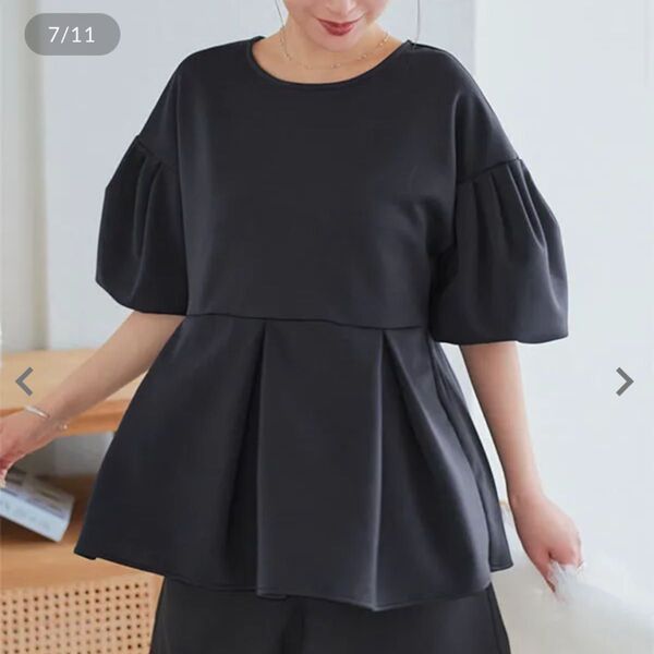 美品 ボリュームスリーブペプラムトップス ネイビー 神戸レタス C7098 完売 kobe lettuce