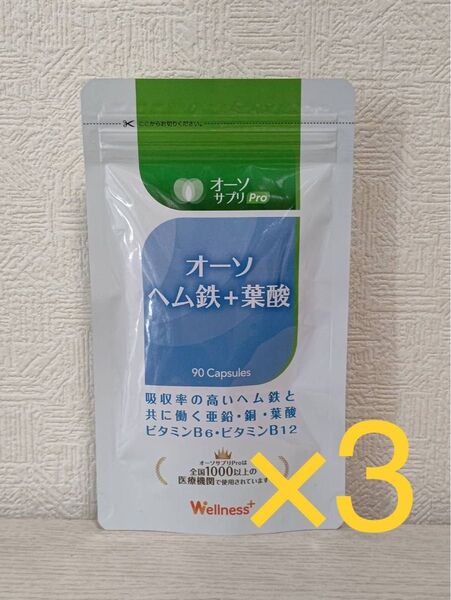 3個セット!オーソサプリ オーソヘム鉄+葉酸X 90粒