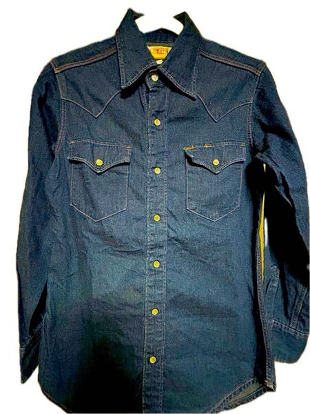 中古 BIGJOHN デニムシャツ 長袖シャツ ネイビー 長期保管 Mサイズ
