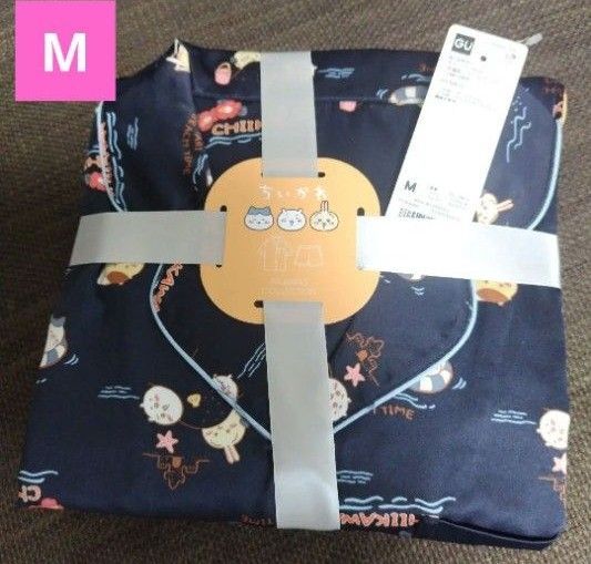 ちいかわ GU ジーユー ユニクロ サテンパジャマ パジャマ ルームウェア ハチワレ うさぎ モモンガ ネイビー レディース M
