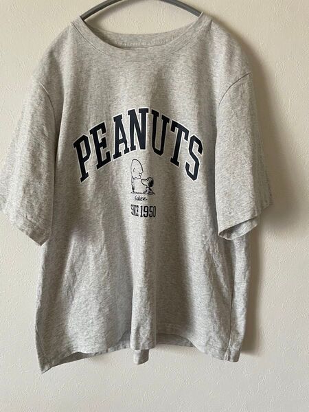 UNIQLOユニクロ厚手半袖 Tシャツ/スヌーピーSNOOPY プリント グレー