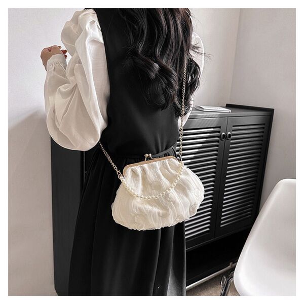 【結婚式、パーティー】シフォン パール クラッチ 上品 韓国 ショルダーバッグ ハンドバッグ パーティバッグ 3way