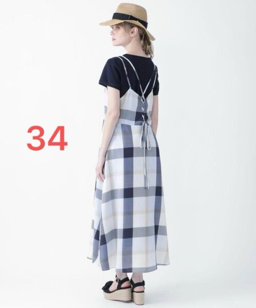 良品◆ブルーレーベルクレストブリッジ クレストブリッジチェックドレープツイルワンピース キャミワンピース マキシ丈 34 XS