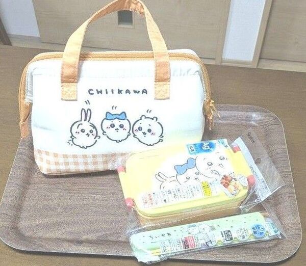 完売モデル ちいかわうさぎハチワレ 保冷 トートバッグ、ランチボックス、箸セット ランチトートバッグセット