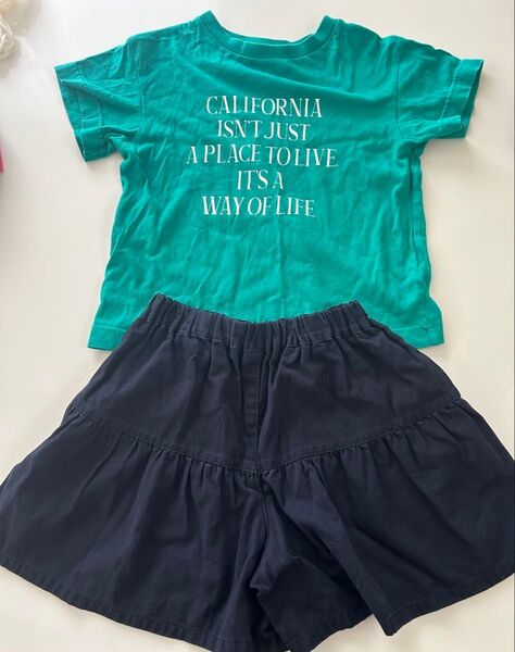 GU キッズ Tシャツ&ショートパンツセット 130cm 女の子 GU ティアードキュロット130(黒)