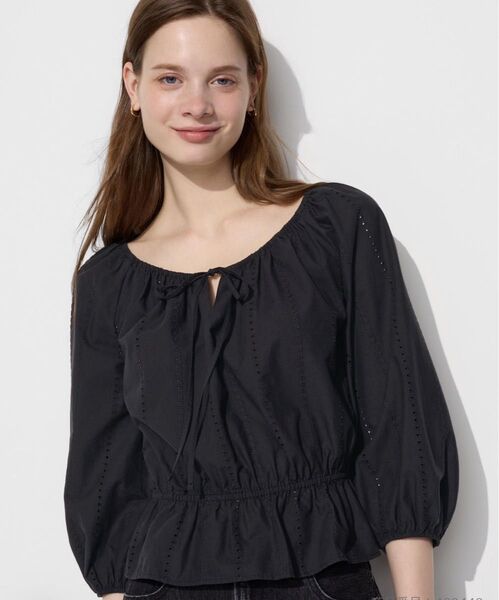 完売品 美品 UNIQLO エンブロイダリーブラウス 7部丈