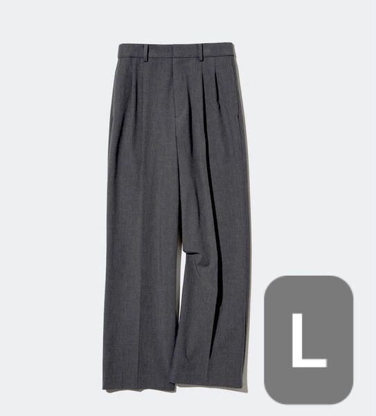 UNIQLO ユニクロ L タックワイドパンツ ツータック グレー スラックス