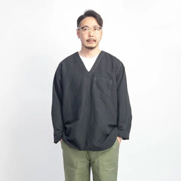サイズ48 実物 ハンガリー軍 リネン Vネックスリーピングシャツ 後染め ミリタリー