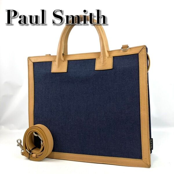 Paul Smith ポールスミス ショルダーバッグ 2way スクエア デニム 斜め掛け ネイビー