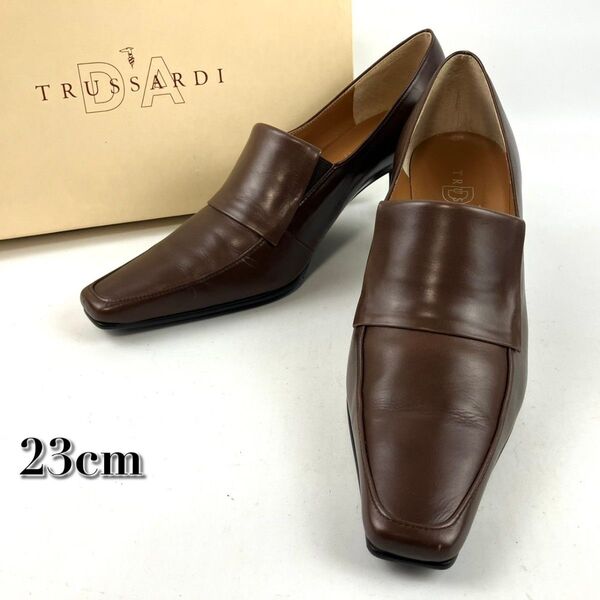 極美品 TRUSSARDI トラサルディ パンプス ハイヒール スクエアトゥ レザー ブラウン 23cm
