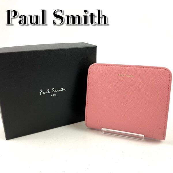 Paul Smith ポールスミス 2つ折り財布 ハート L字ファスナー レザー ピンク
