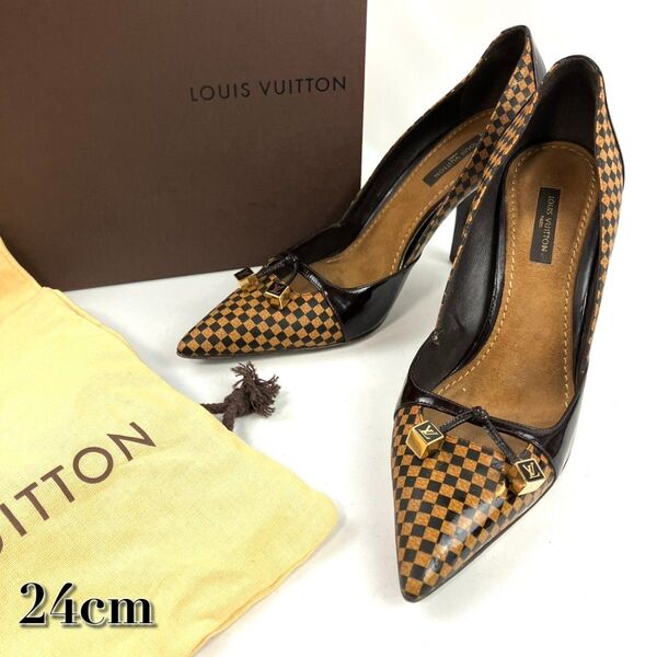 LOUIS VUITTON ルイヴィトン パンプス ダミエ ロゴアクセサリー ハイヒール ブラウン 約24cm