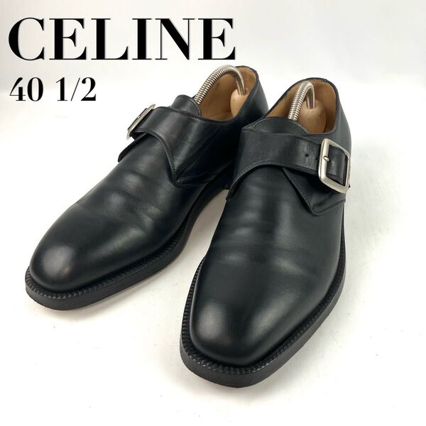 CELINE セリーヌ ビジネスシューズ モンクストラップ プレーントゥ レザー ブラック 約26cm