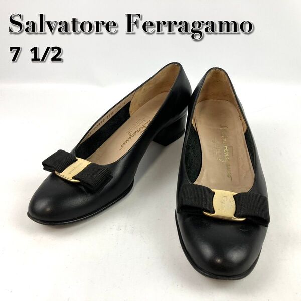 Salvatore Ferragamo フェラガモ パンプス ヴァラ リボン ラウンドトゥ ブラック 約25cm