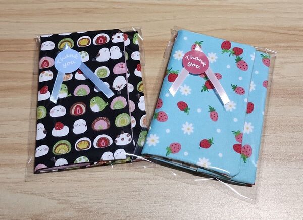 ポケットティッシュケース ハンドメイド シマエナガと和菓子柄 お花とイチゴ柄 2個セット ティッシュ付き