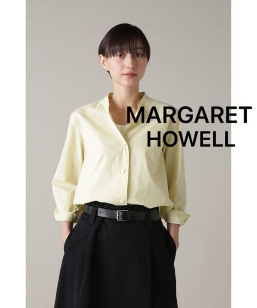 【美品】マーガレットハウエル バンドカラーシャツ イエロー コットン MARGARET HOWELL