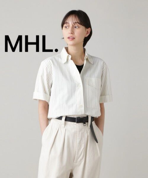 【美品】MHL. マーガレットハウエル ストライプシャツ 半袖 コットン