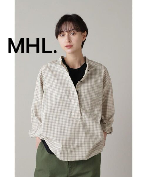 【美品】 MHL.マーガレットハウエル バンドカラーシャツ チェック コットン