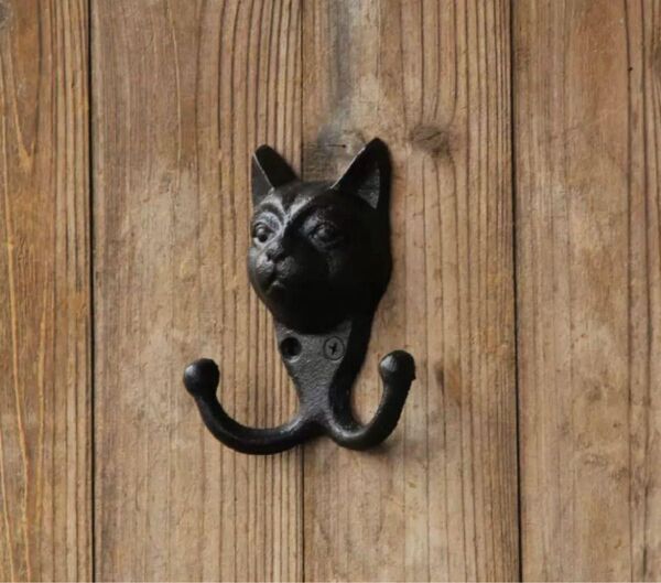 猫 壁掛け インテリア アイアン アンティーク調 ダブルフック ヴィンテージ