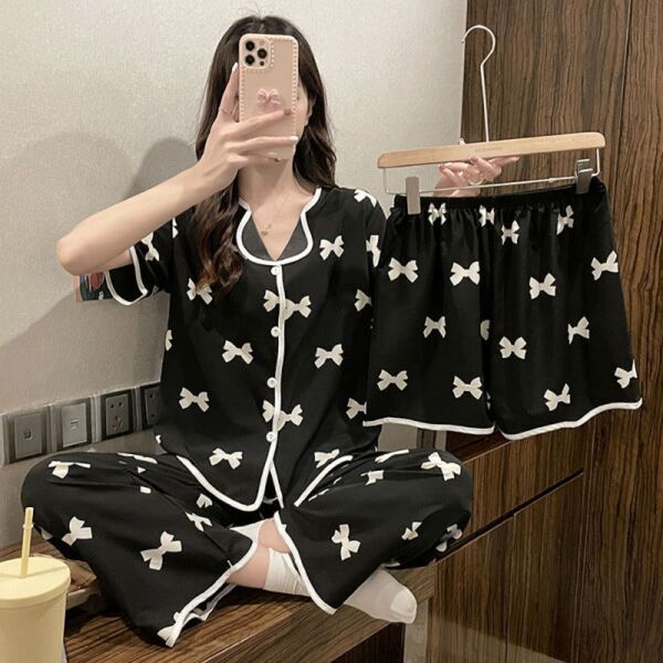 ルームウェア パジャマ セット お得 着やすい 可愛い 人気 3点セット 白 黒