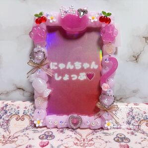 ホイップデコ トレカぴったり B8 ピンク ホイップケース ねこ トレカケース 硬質ケース デコケース 韓国 リボン フリル 推し