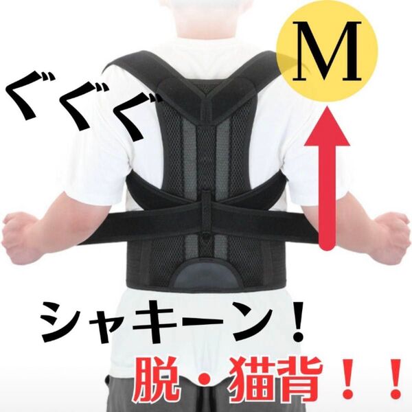 猫背 矯正ベルト 黒 姿勢サポーター 姿勢矯正 腰痛改善 美姿勢 肩こり 背筋 Mサイズ