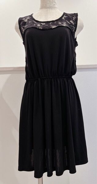ZARA ザラ レース切り替えノースリーブワンピース 膝丈 黒 Mサイズ