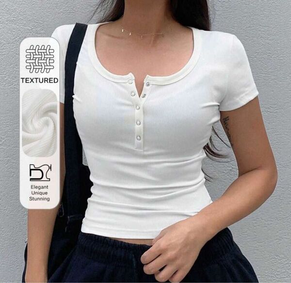 SHEIN トップス Dazy Star カラフル リブ編み 半袖tシャツ M