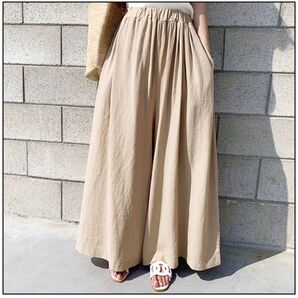 ワイドパンツ パンツ レディース 定番 人気 綿麻 ベージュ